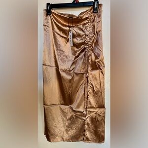 Cider Asymmetrical Gold Satin Skirt